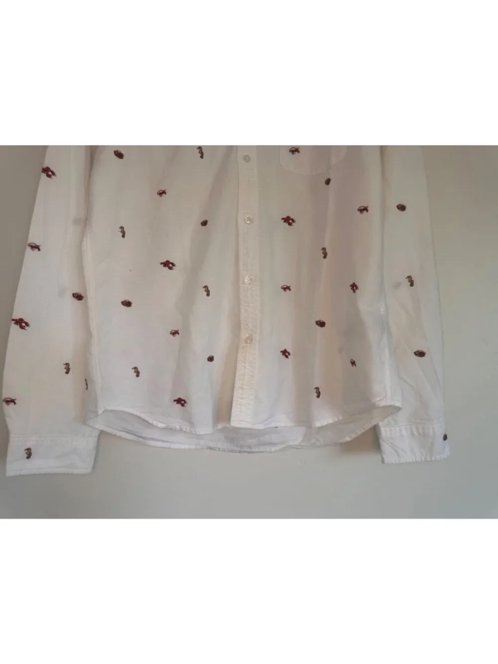 J.Crew Oxford Lobster Embroidered Button Down Shirt Mens Large White Preppy